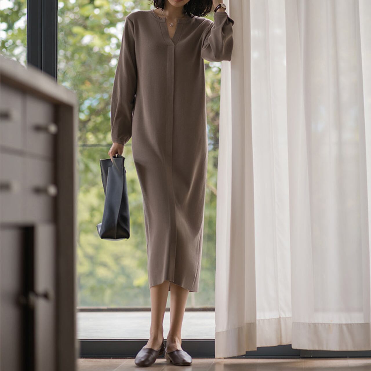 キーネックリラクシーロングワンピース 3579