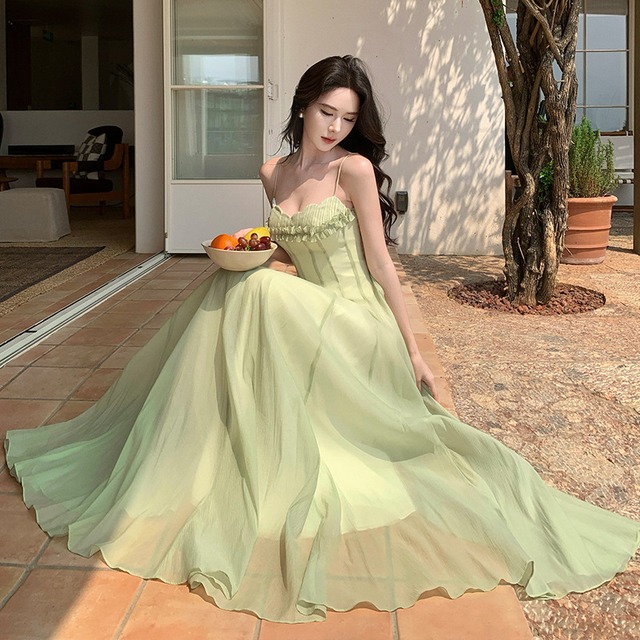 【2色】ロングドレス キャバドレス サンドレス キャミワンピ シフォン リゾート ビーチ DQ2-XHY919785