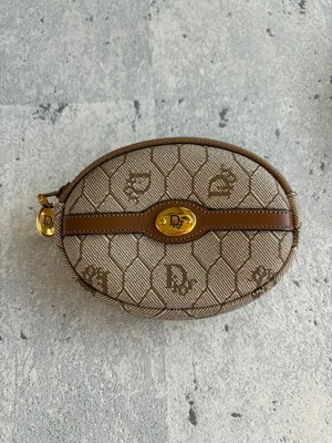 Christian Dior ラウンドプレート ハニカム柄マルチコインケース ベージュ