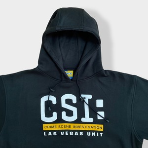 【XNT】CSI 科学捜査班 海外ドラマ ロゴ プリント スウェット パーカー フーディー プルオーバー XL ビッグシルエット オーバーサイズ アクリル 黒 US古着