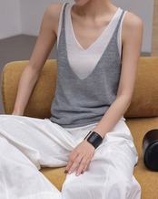 V-neck two-tone knit tank top L0175