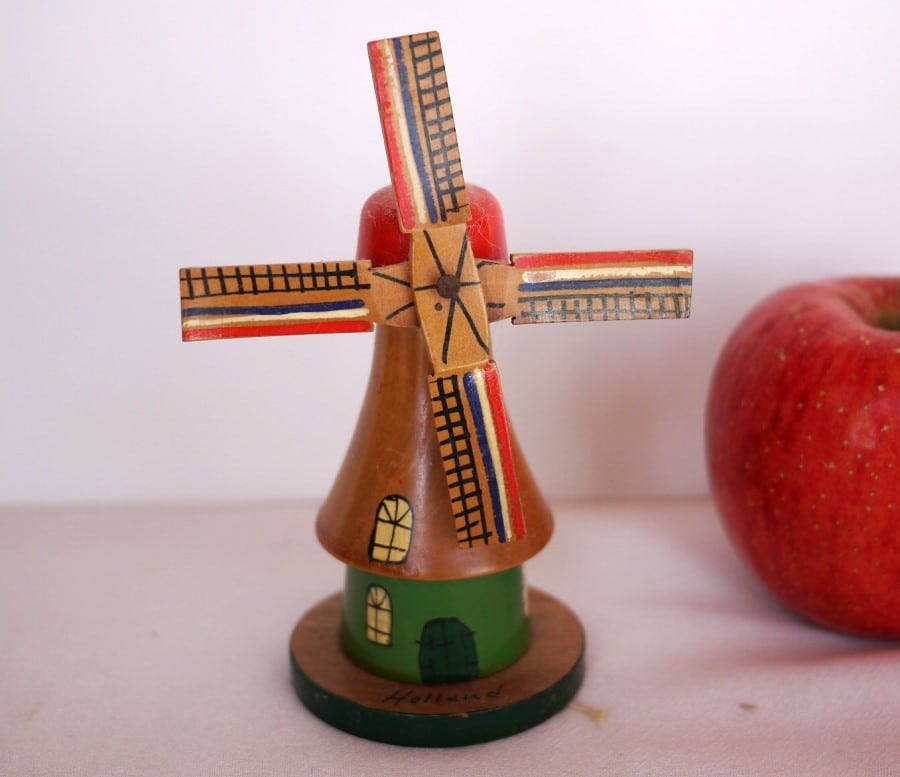 木製モデル オランダ風車 オブジェ ハンドペイント ドールハウス ミニチュア おもちゃ