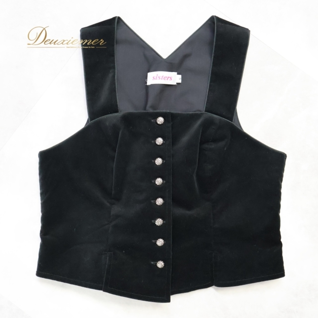 フォークダンス 衣装 ベスト ブラック系 シスターズ ボタン 黒 無地 シンプル sisters 日本製 編み上げ リボン かわいい 上品 銀 チロリアン ダンス衣装 シルバー系