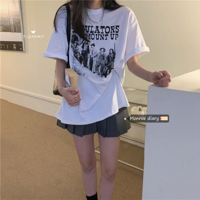 ホワイトプリントTシャツ シャツ ルーズサマートップス 夏物 モンロー35209205854