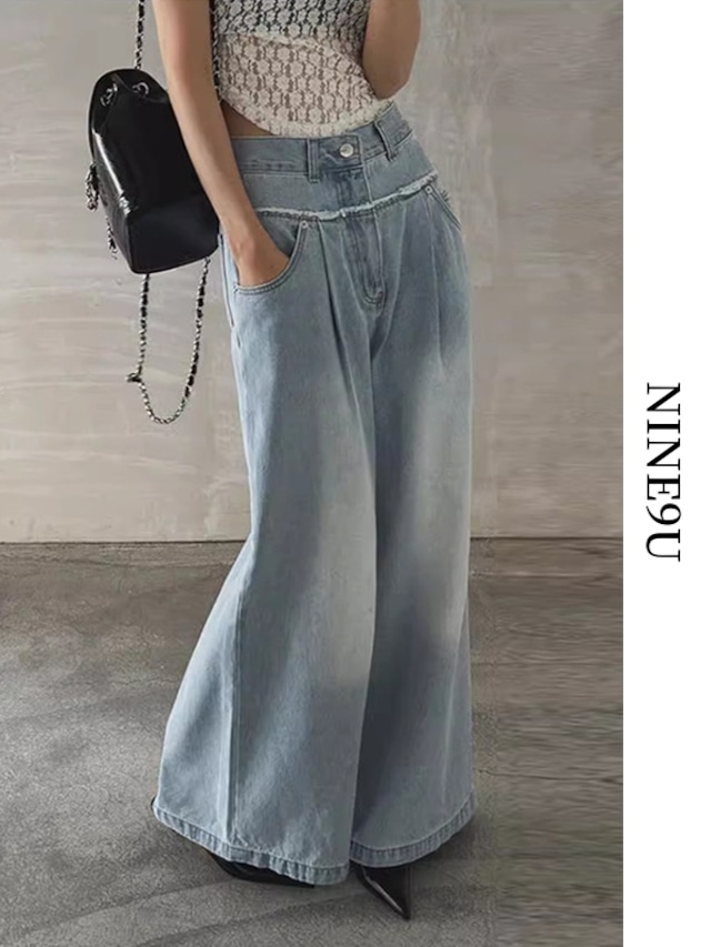 wide-leg washed denim pants 2color【NINE7791】