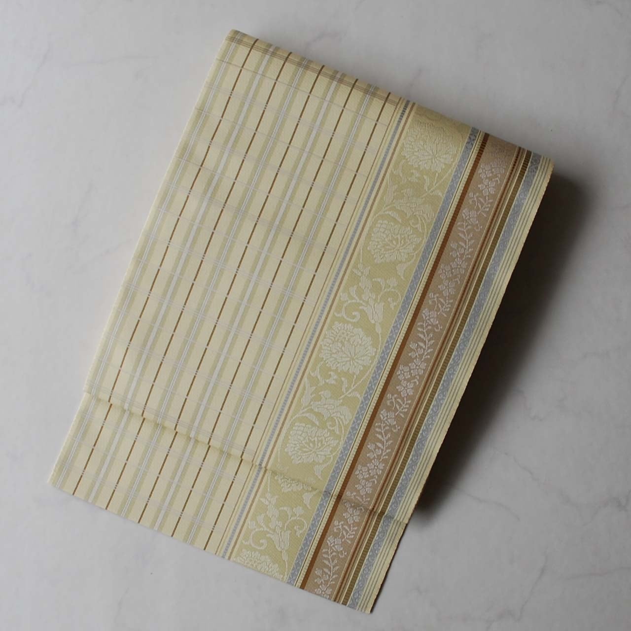 【なごや帯】蒸栗色 格子に花唐草文 博多八寸なごや帯 新品