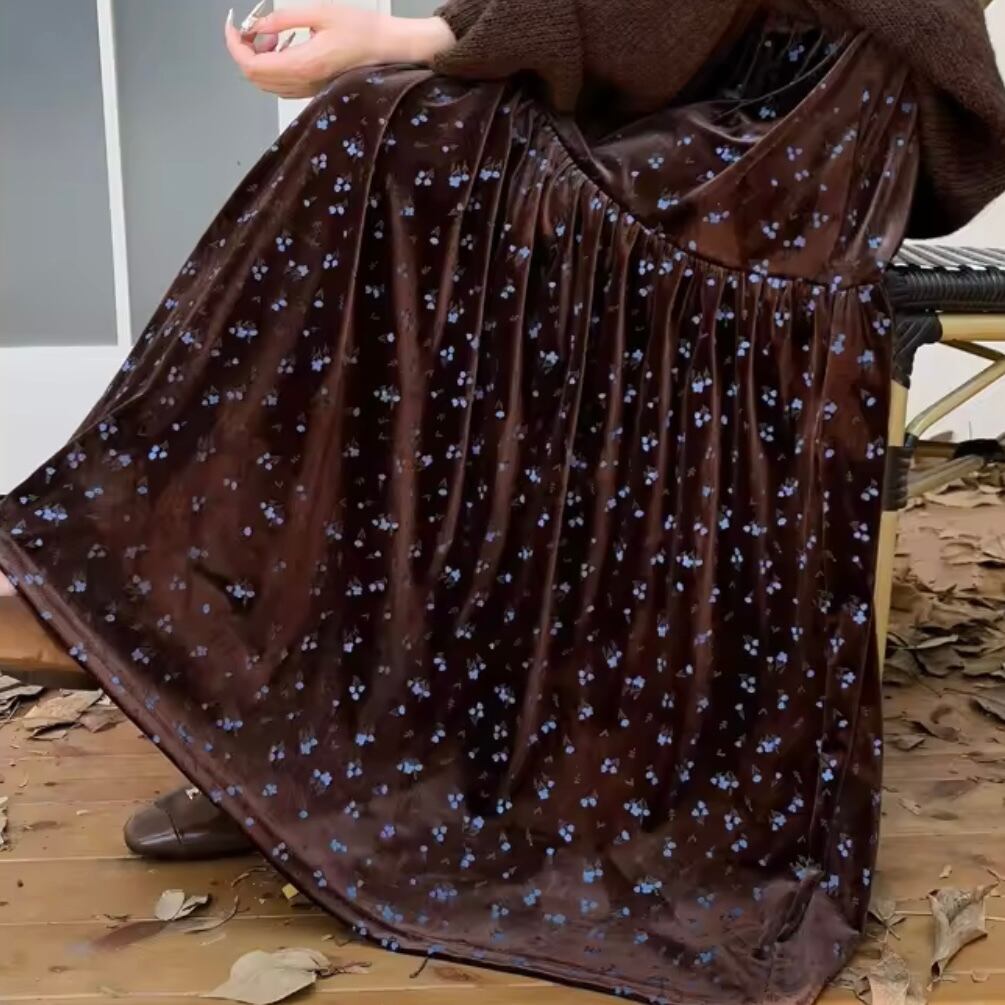flower velor long skirt