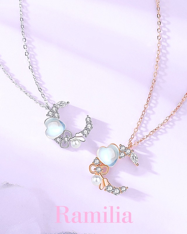 ハートムーンストーンエンジェルネックレス（2 colors）　R2411046