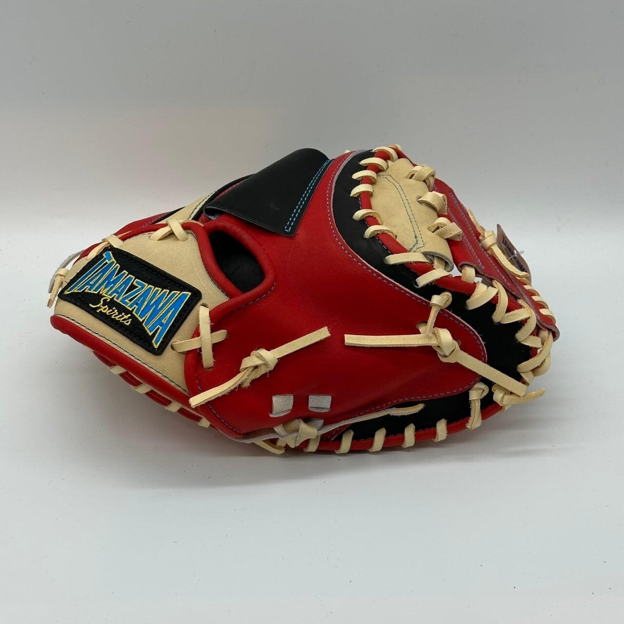 【軟式】【ジュニア】玉澤 キャッチャーミット 本体キャメルxレッドxブラック 紐キャメル|タマザワ_03