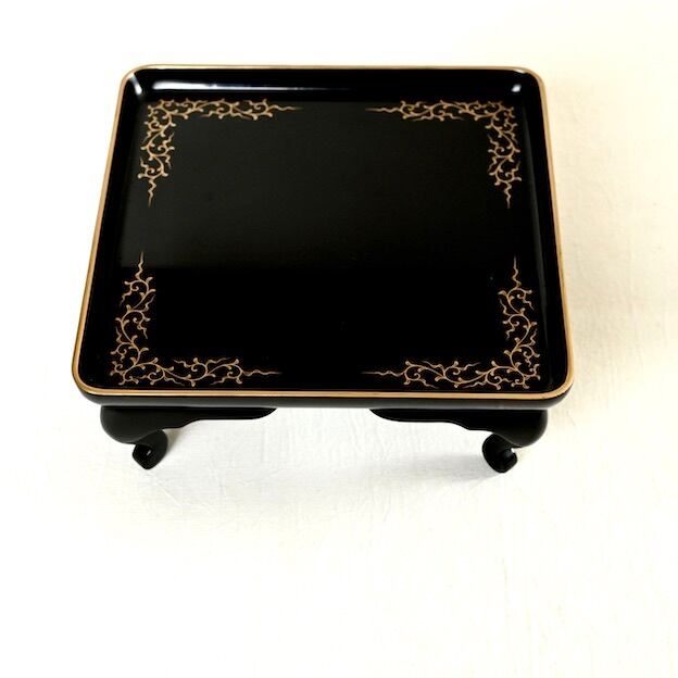 43046】猫脚膳 輪島塗 明治 / Wajima Nuri Footed Tray Black Square