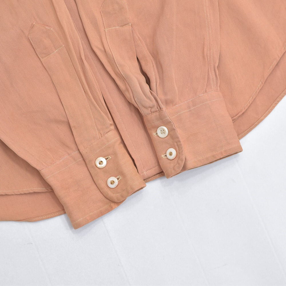 40～50s Vintage レーヨンシャツ マチ付き 長袖 ヴィンテージ ベージュ