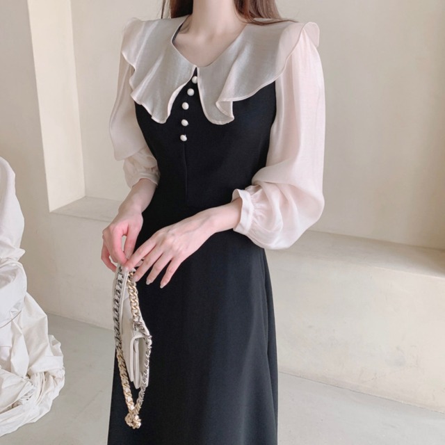 シアースリーブ カラー ワンピース