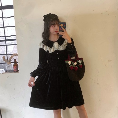 ✞ スタンダードレースサイドスリム長袖スリーブ ロング レトロ スウィート ✞ゴスロリ SM ミリ 甘ロリ クラロリ 和ロリ エレガント 黒ロリ 姫ロリ 華ロリ BB-BB69569013659