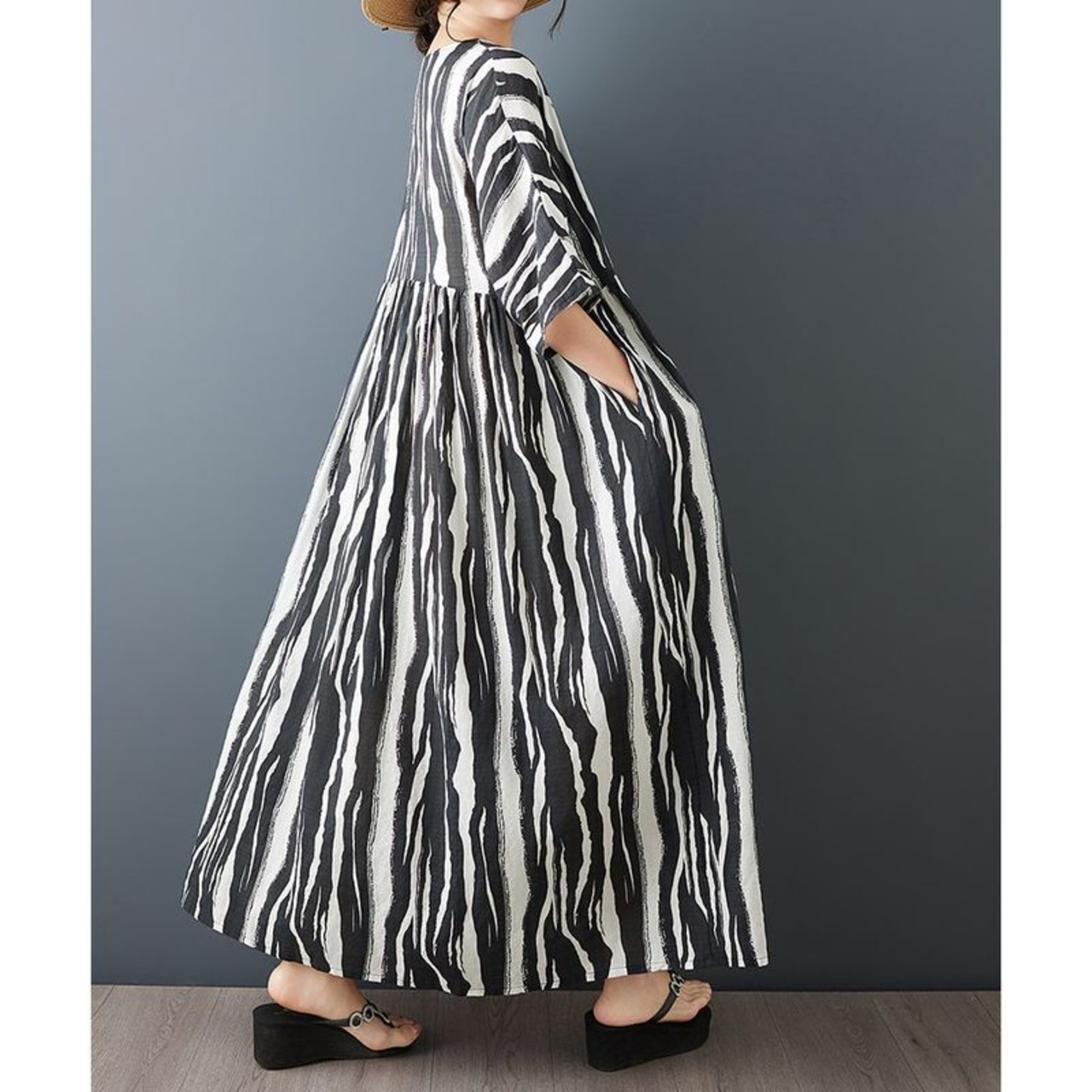 モノトーン 柄切替 ワンピース 30216