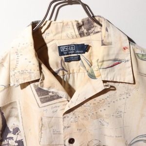 美品 L 釣り ヘミングウェイ ポロラルフローレン 半袖開襟シャツ フィッシング 総柄 vintage camp polo ralph lauren