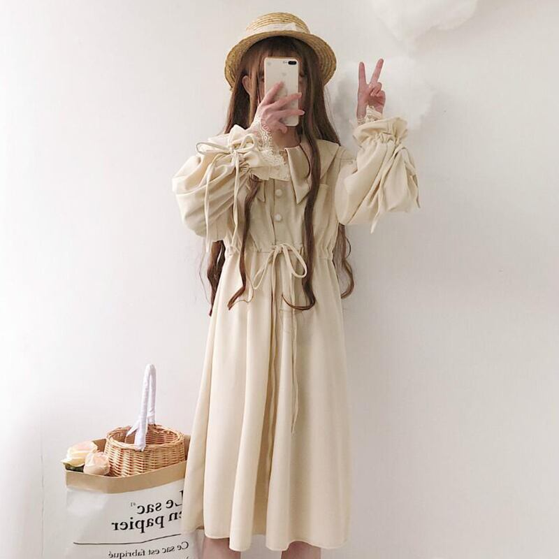 気質スモールスカートレディース2020新秋冬イーズスタイルスウィートウエストスリミングレースミドル丈ワンピース 萌量不足23545424271