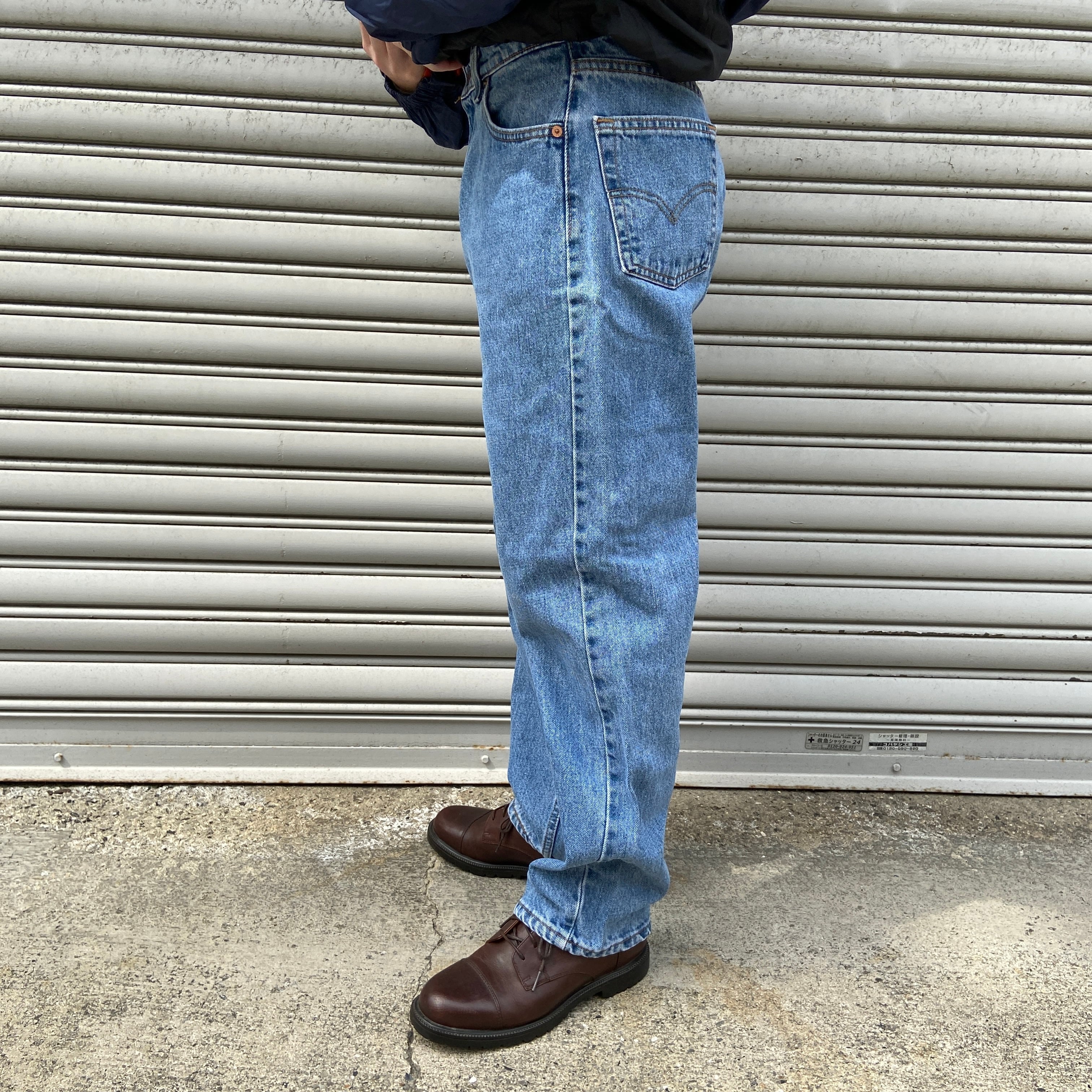 FAT ストレートデニムパンツ 1ー1 ワイドパンツ　ブルー FAT ストレートデニムパンツ 1ー1 ワイドパンツブルー