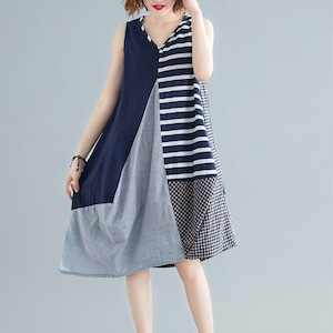 RELAXED IRREGULAR PANEL SLEEVELESS MIDI DRESS M-18048