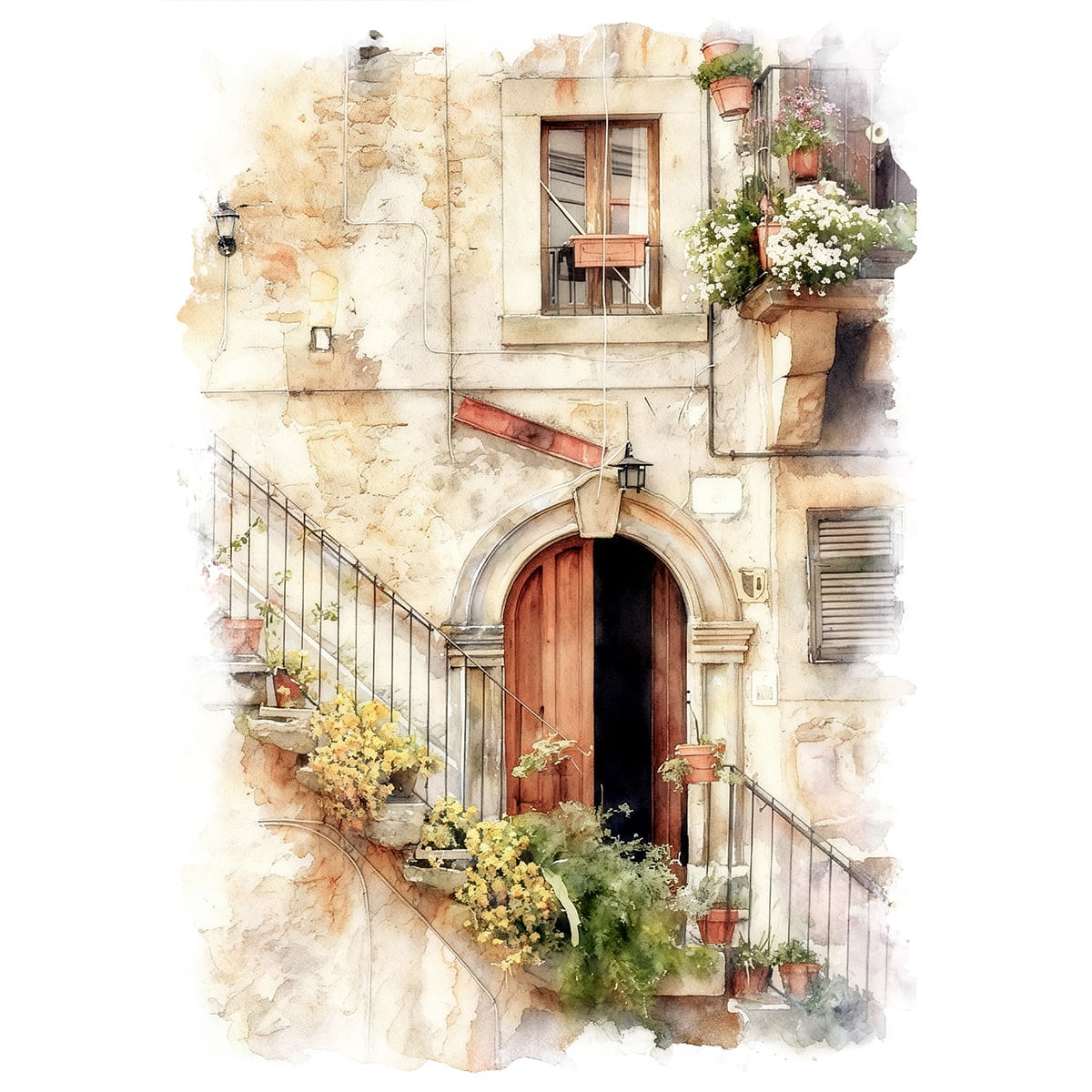 絵画 風景画(街並み) イタリア ナポリの古い家 インテリアアート額付き