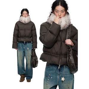 [JIKOO] Fur-Fleece Collar Drawstring Down Jacket