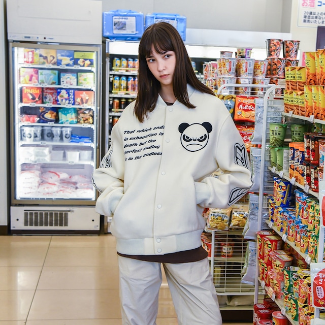 送料無料【HIPANDA ハイパンダ】男女兼用 スタジャン UNISEX BASEBALL JACKET / BEIGE