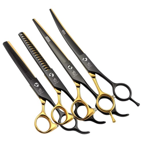 ペットシザー 1本 ストレート カーブ セニング 7インチ 6.5インチ 25度 30% 70％ ブラックゴールド トリマー 犬 猫