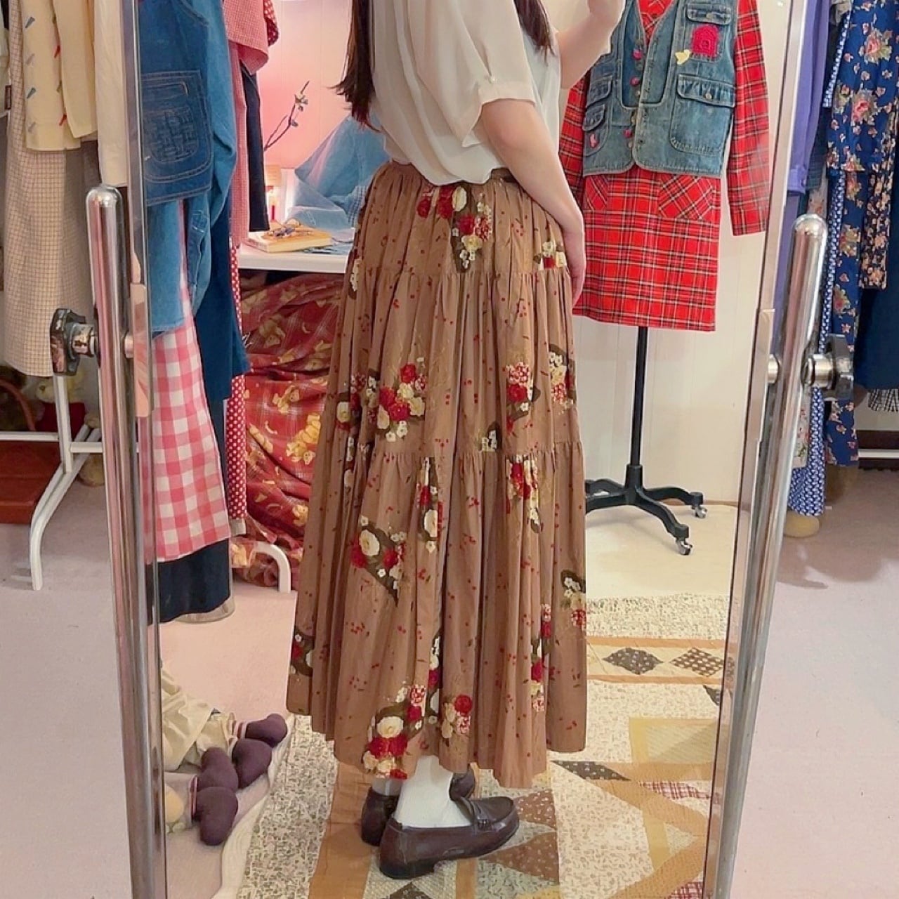 KETTY / pink purple flower tiered skirt