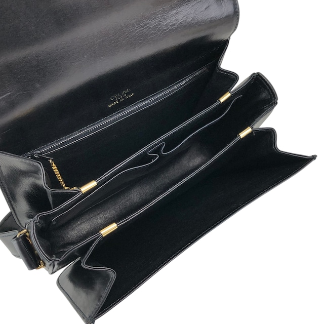 CELINE セリーヌ ショルダーバッグ ブラック トリオンフ レザー フラップ vintage ヴィンテージ オールド hvk6su