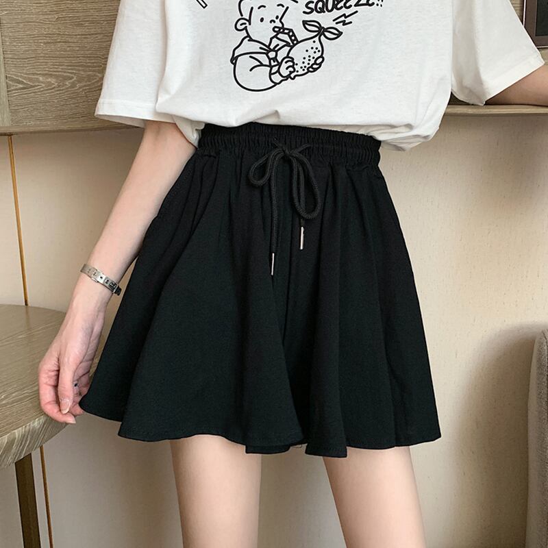 薄手ハイウェストウェストカジュアルパンツ サマーブラックワイドレッグ 夏物 ワイドパンツ スーパーモール5662963176