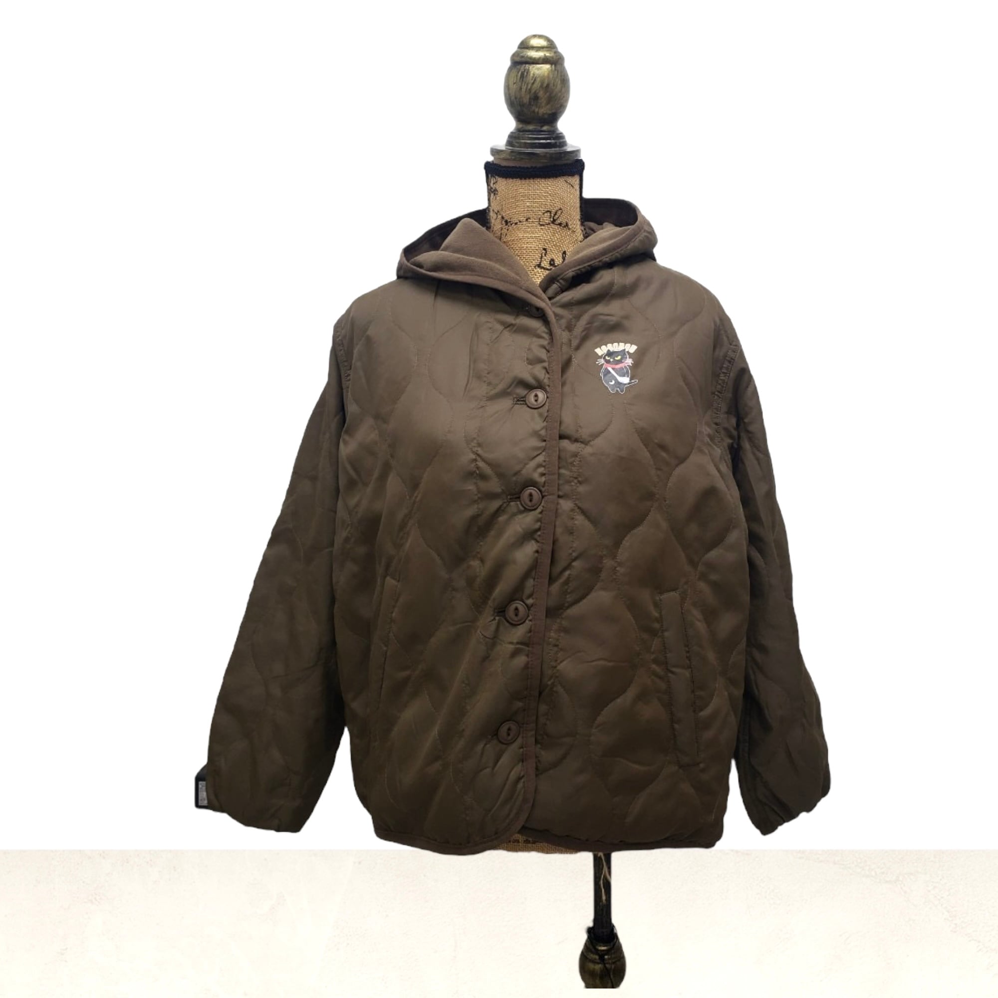 レディース 2サイズ展開 暖か裏フリースキルト中綿ジャケット ブラウン