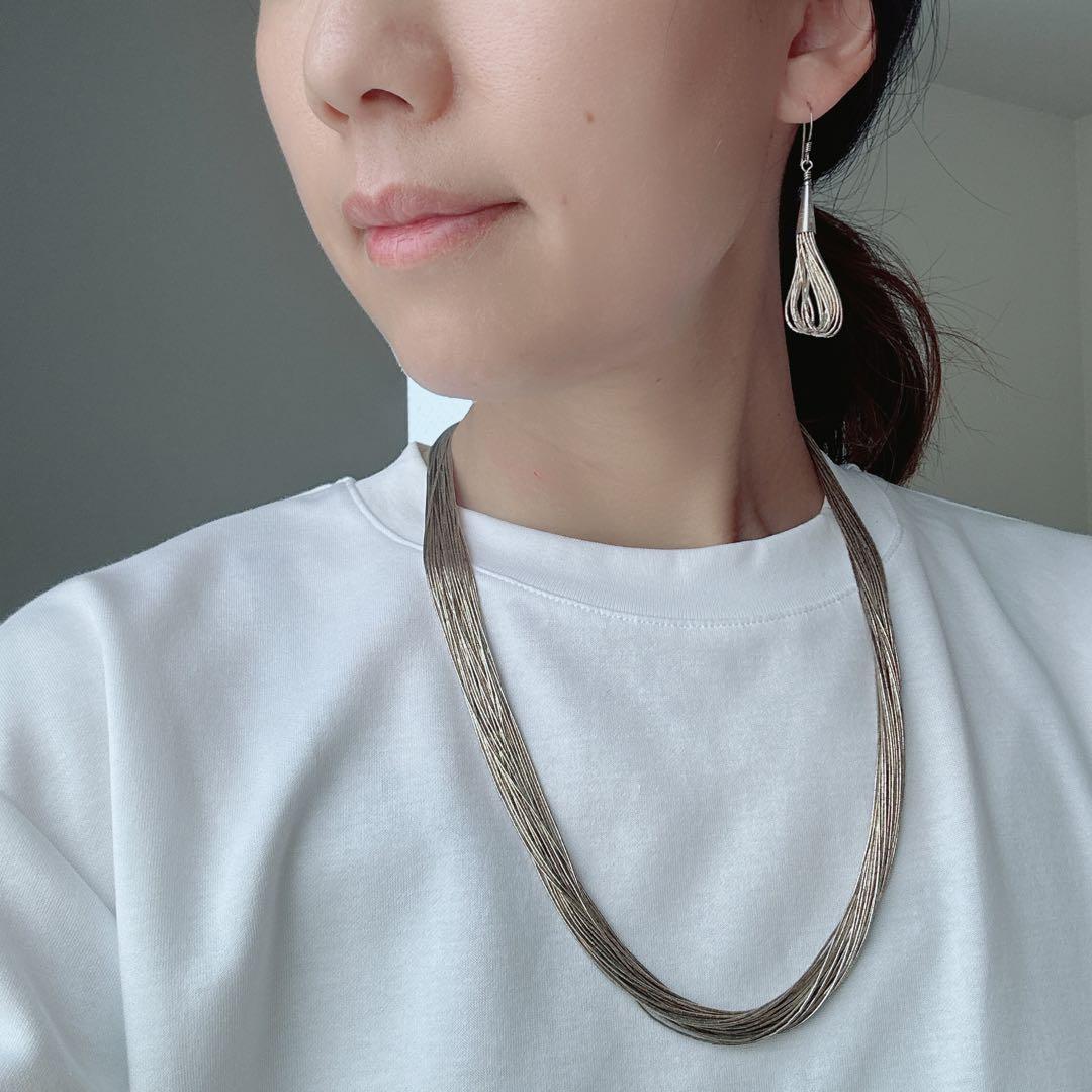 【J135】ヴィンテージ　リキッドシルバー　ナバホ族　ネックレス　３０連 J135】ヴィンテージ リキッドシルバー ナバホ族 ネックレス 30