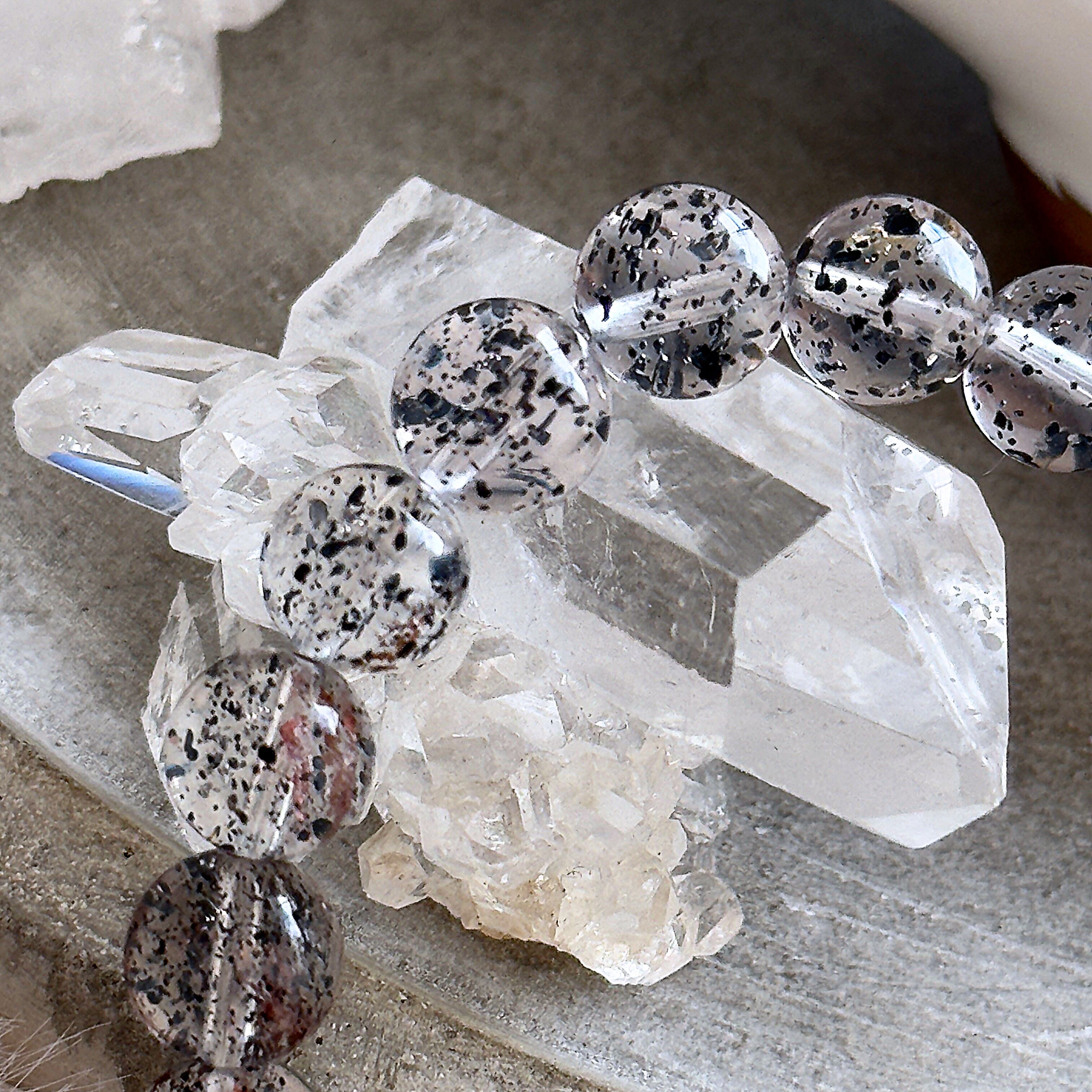 ブラックストロベリークォーツ 天然石ブレスレット◇レア 希少石 浄化