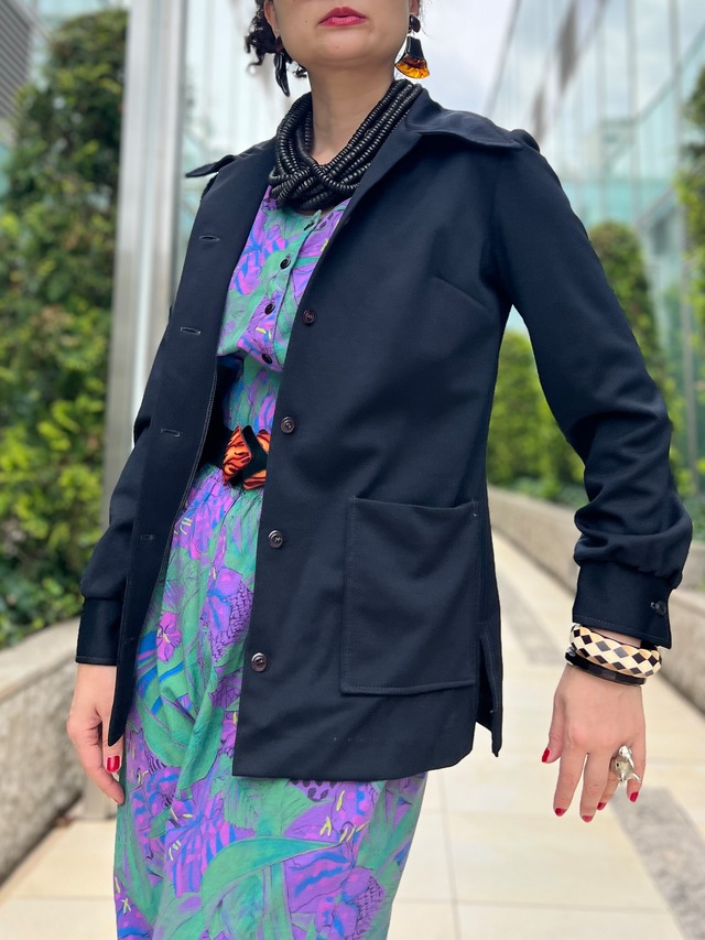 70s handmade black simple shirt  jacket