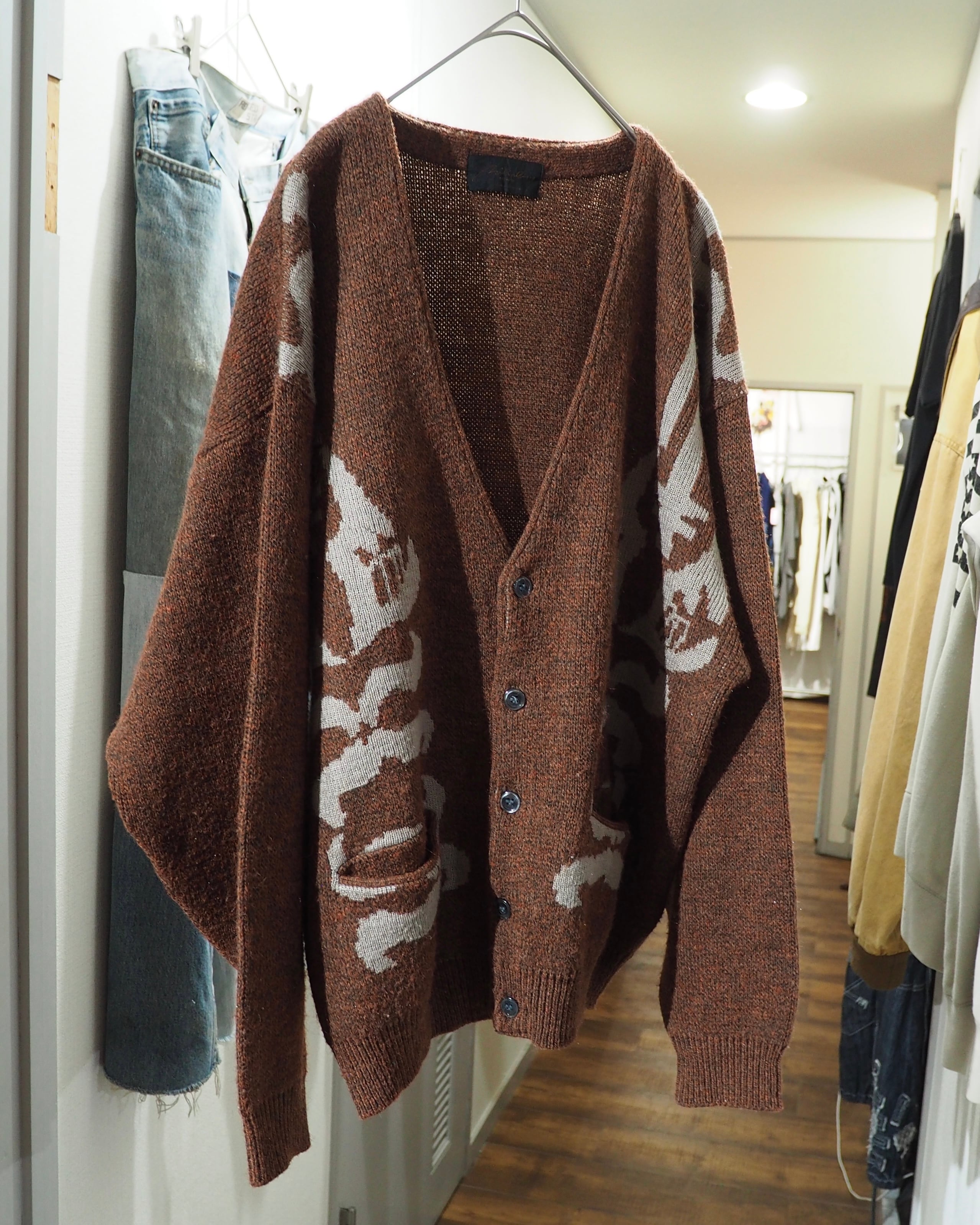 1980s ” 骨 - Bone ”Geometric Pattern Weaving Vintage Knit Cardigan