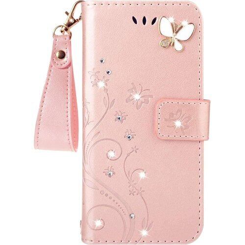 ツバメ屋 かわいい手帳型 iPhone SE3用の手帳型 ケース/ 第2世代2020用のケース/iPhone8/7/6用の ケース/Phone SE3 第3世代に適合するケース ストラップ付き カード収納 財布型 人気 おしゃれ 横置き機能き薄型 財 マグネット式 ローズゴールド 569