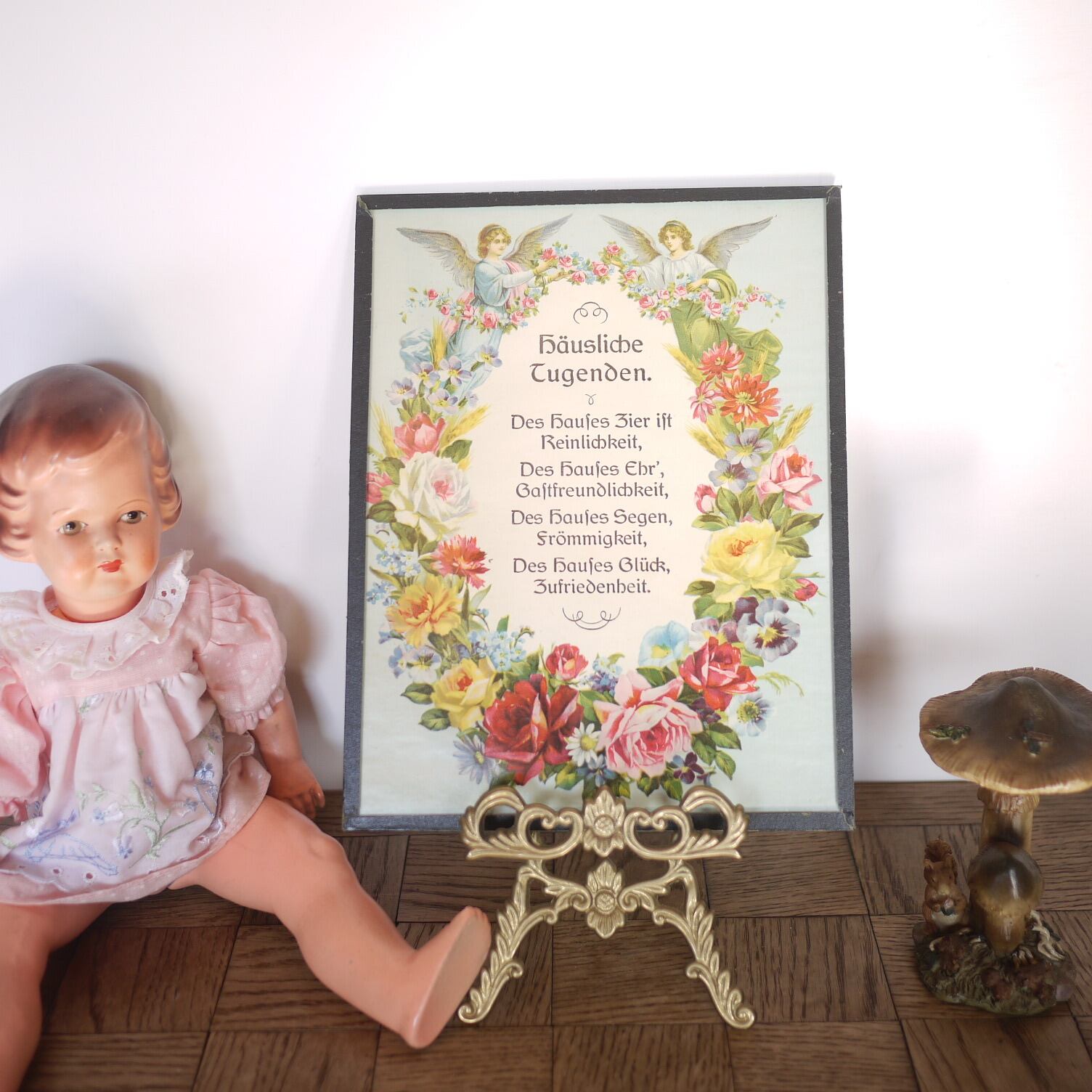 古い花の額絵 hausliche tugenden 天使