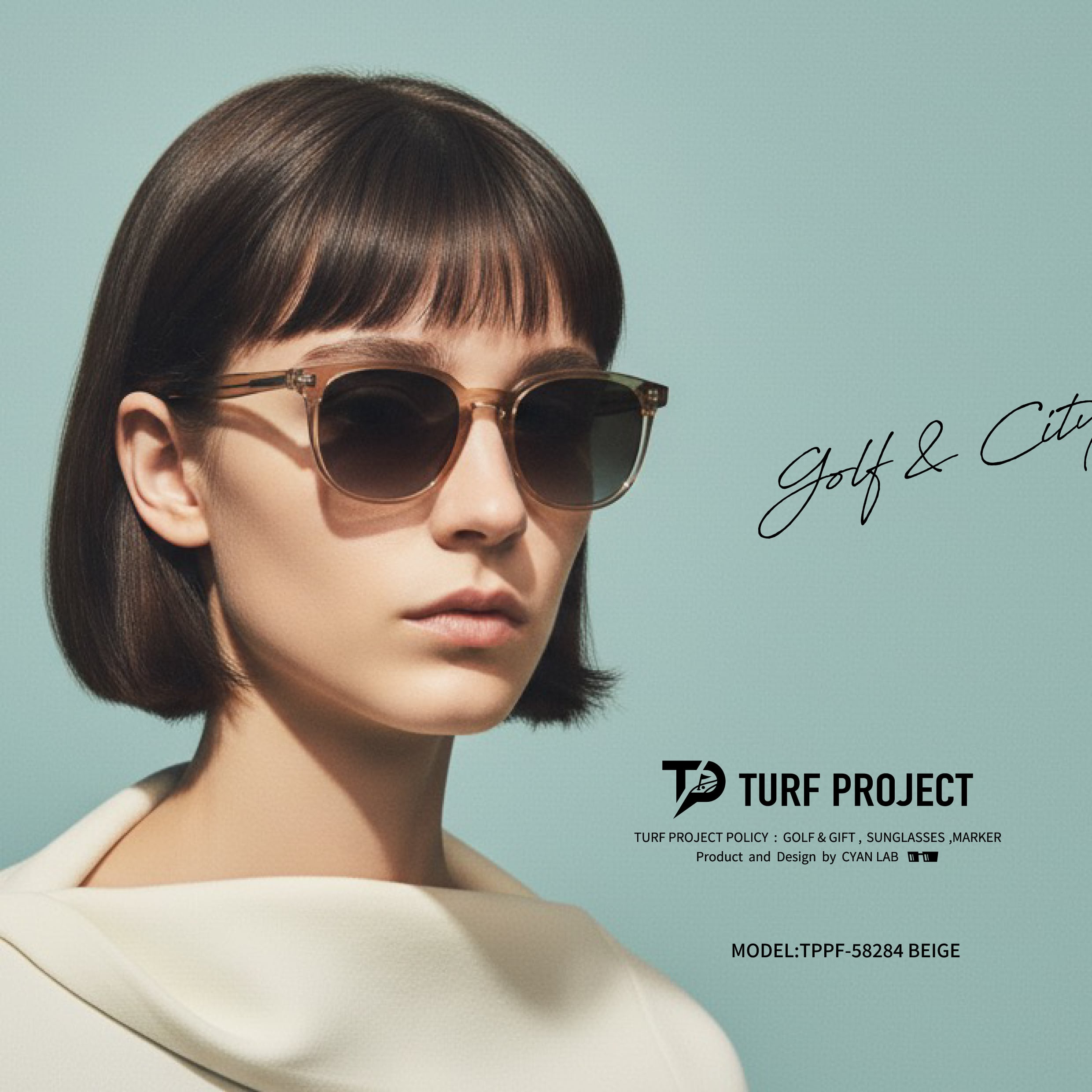 TURF PROJECT偏光サングラス(日本製偏光レンズ搭載)  ［人気のボスリントン］男女兼用  運を呼ぶ和柄デザイン付き  軽量アジアンフィット  UV100％カット/UV400    ケース付き  ゴルフ/普段使い/アウトドア/サイクリング/ドライブ/運転 / 形：ボスリントン　色：ブラック　レンズ：ライトブルー　/ TPPF-58284-col.1 BK