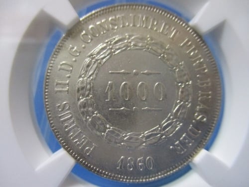 ブラジル 1000レイス銀貨☆1860年／極美品／アンティークコイン／NGC