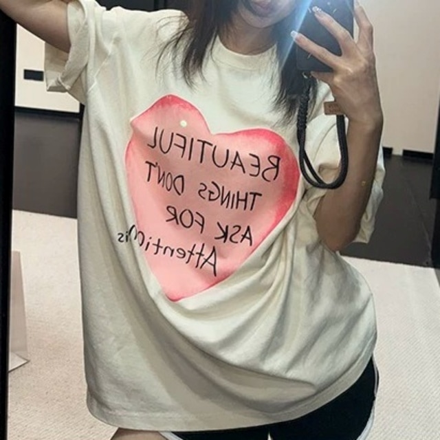 ビッグハートレタープリントルーズラインTシャツ 2col R02445