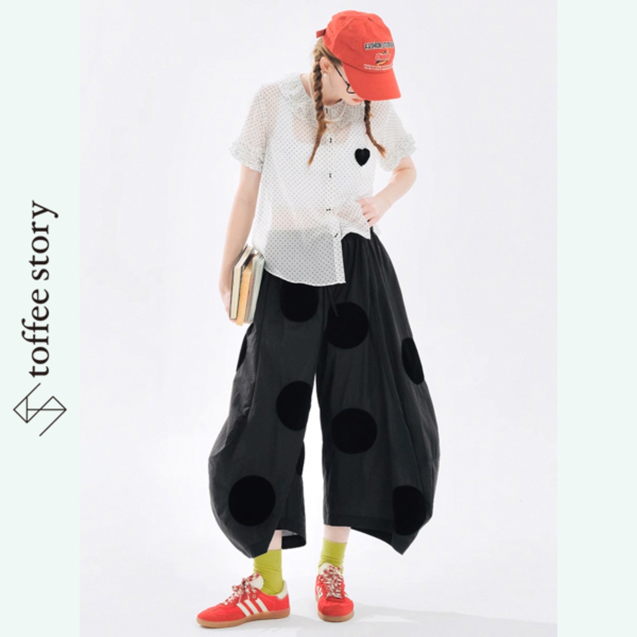 ビッグドット カーブレッグ ワイドパンツ i0368