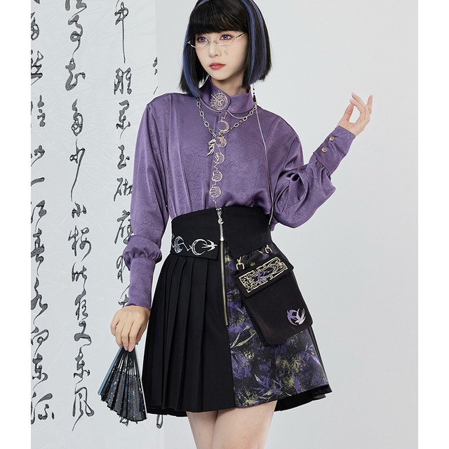 サブカル系 中華風  刺繍 ミニ プリーツスカート 卿棠