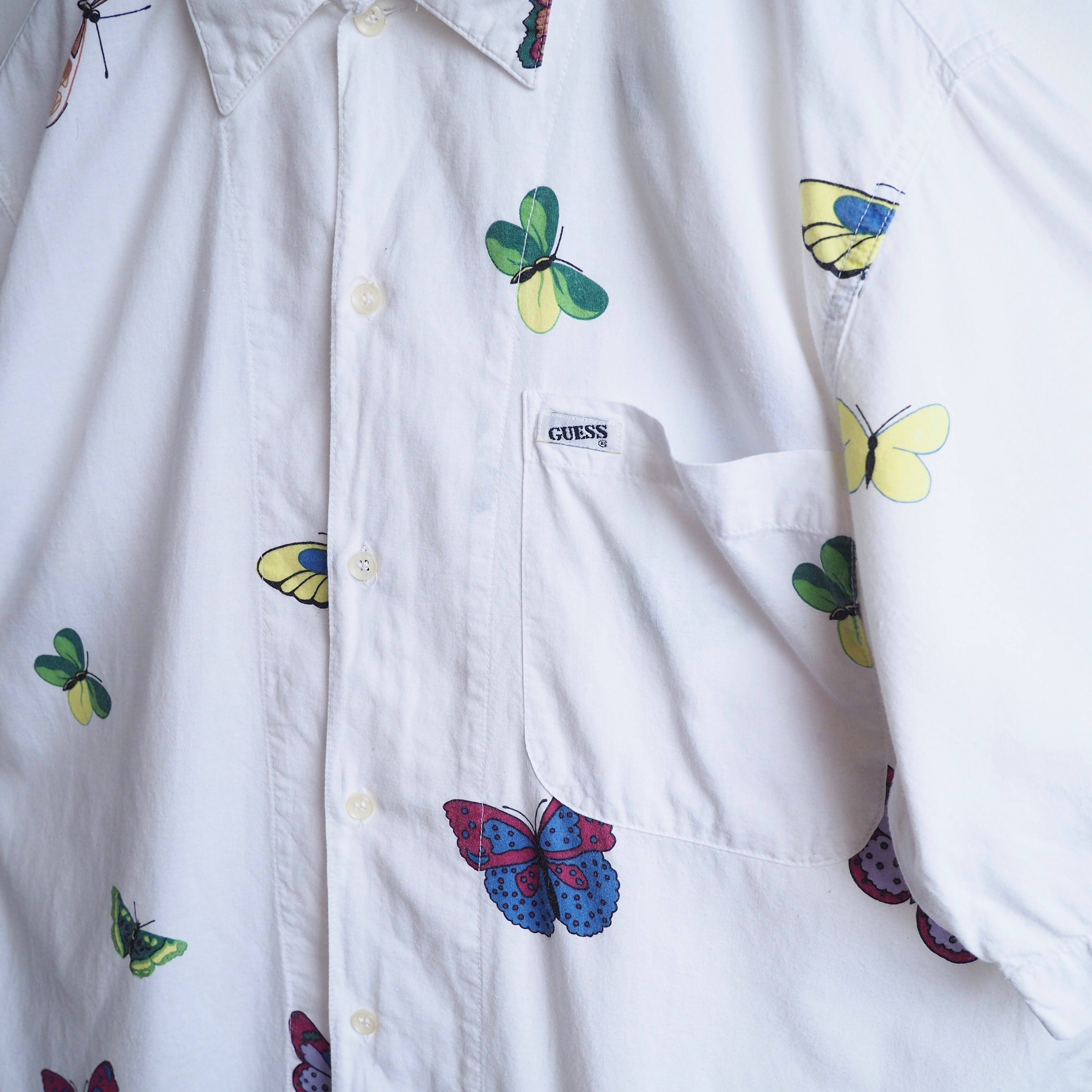 1990s ” Georges Marciano for GUESS ” Butterfly printed cotton SS shirt (made in Usa)