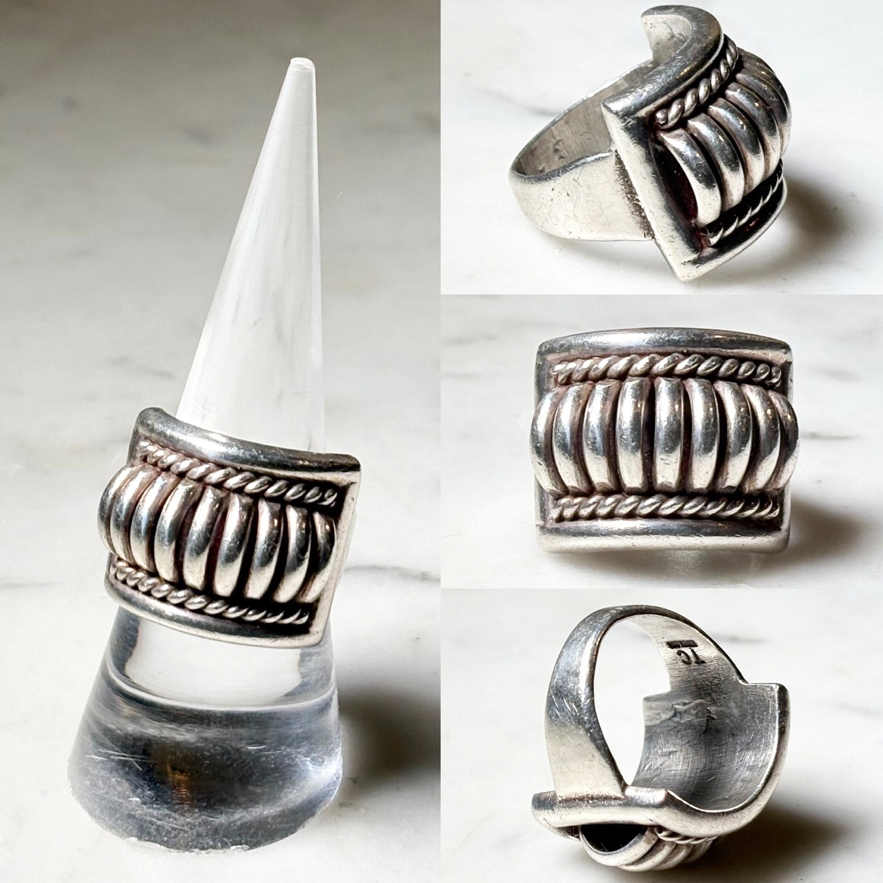 Navajo Thomas Charley silver ribbed melon ring