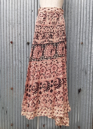 Indian cotton handblock print wrap skirt / インド綿 ハンドブロックプリント ラップスカート