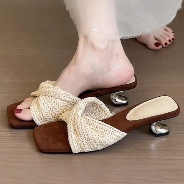 Metal heel square toe sandals in 2 colors S1901