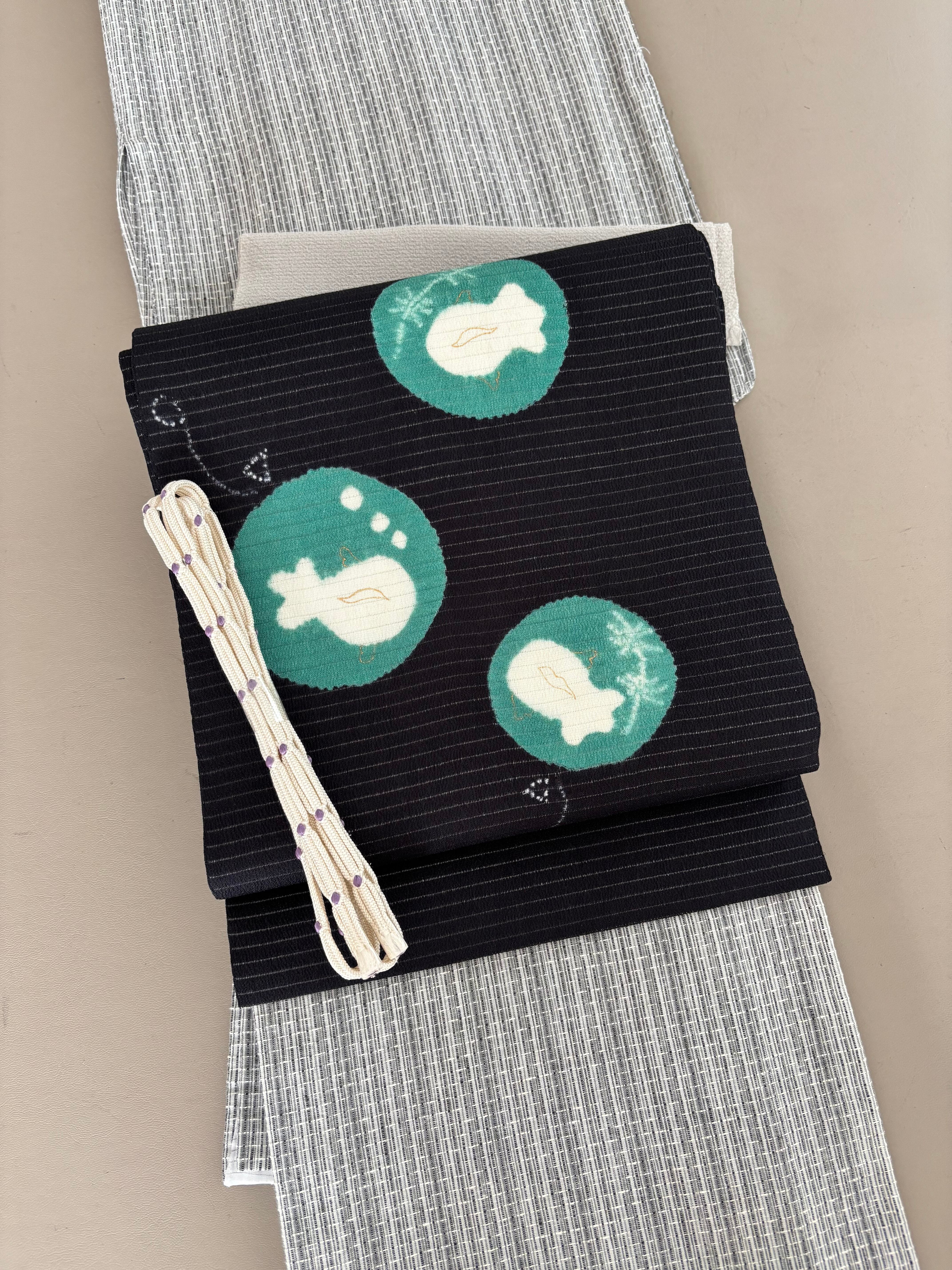 ツモリチサト tsumori chisato 紗 ポリエステル 刺繍 小花 ネコ 夏帯