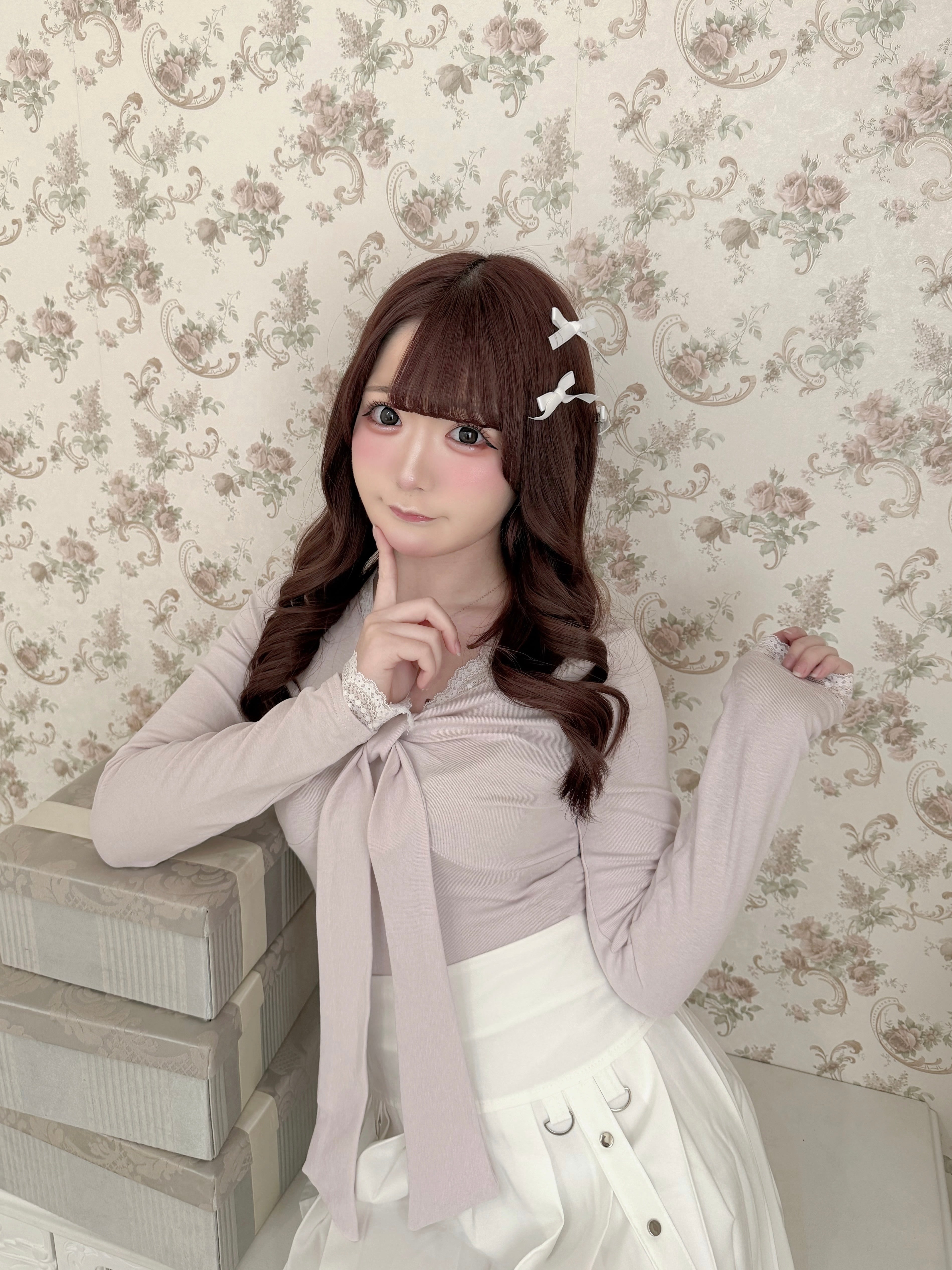 【LAST2】lace ribbon gather tops