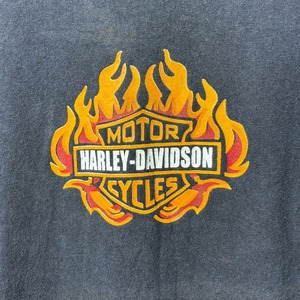00s Harley-Davidson ファイヤー ロゴ T-Shirt ヴィンテージ バイク ハーレー フェード ブラック Mサイズ バイカー 半袖 古着 Tシャツ 黒