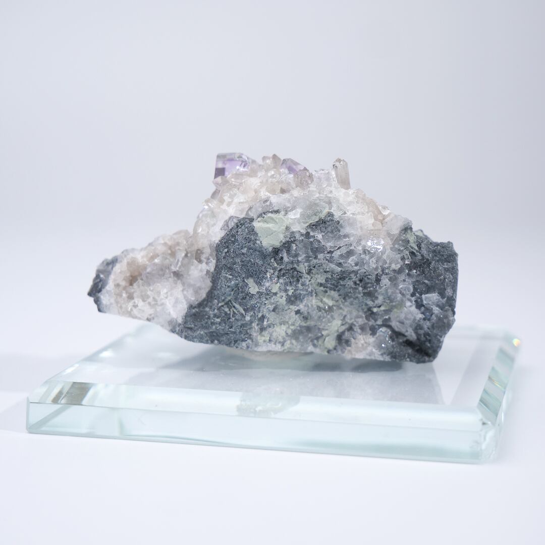 天然石スモーキークォーツ&パイライト共生フローライト原石　置物NO.080106 天然石スモーキークォーツ&パイライト共生フローライト原石 置物NO.080106