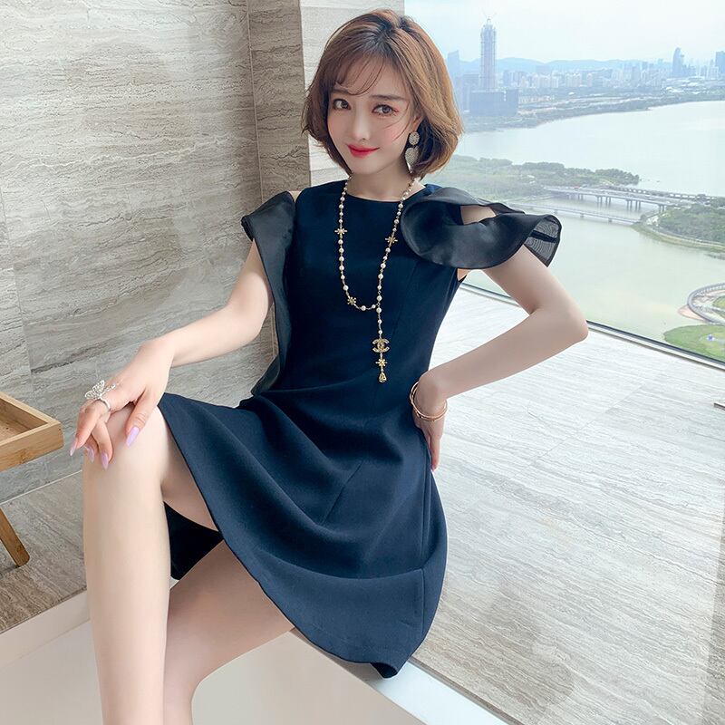 ラウンドネックアシンメトリーウェストドレス サマー エレガント 夏物 Oネック ステッチ MIUCO49079242451